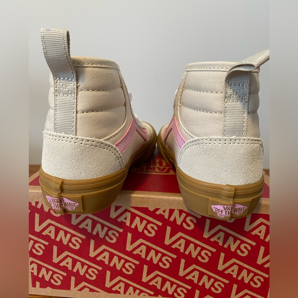 Vans Ashwood Hi Decon Beige High-Top Sneakers with Pink Stripe - Picture 3 of 6